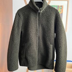 Uniqlo Mens large zip up teddy bear olive green fleece